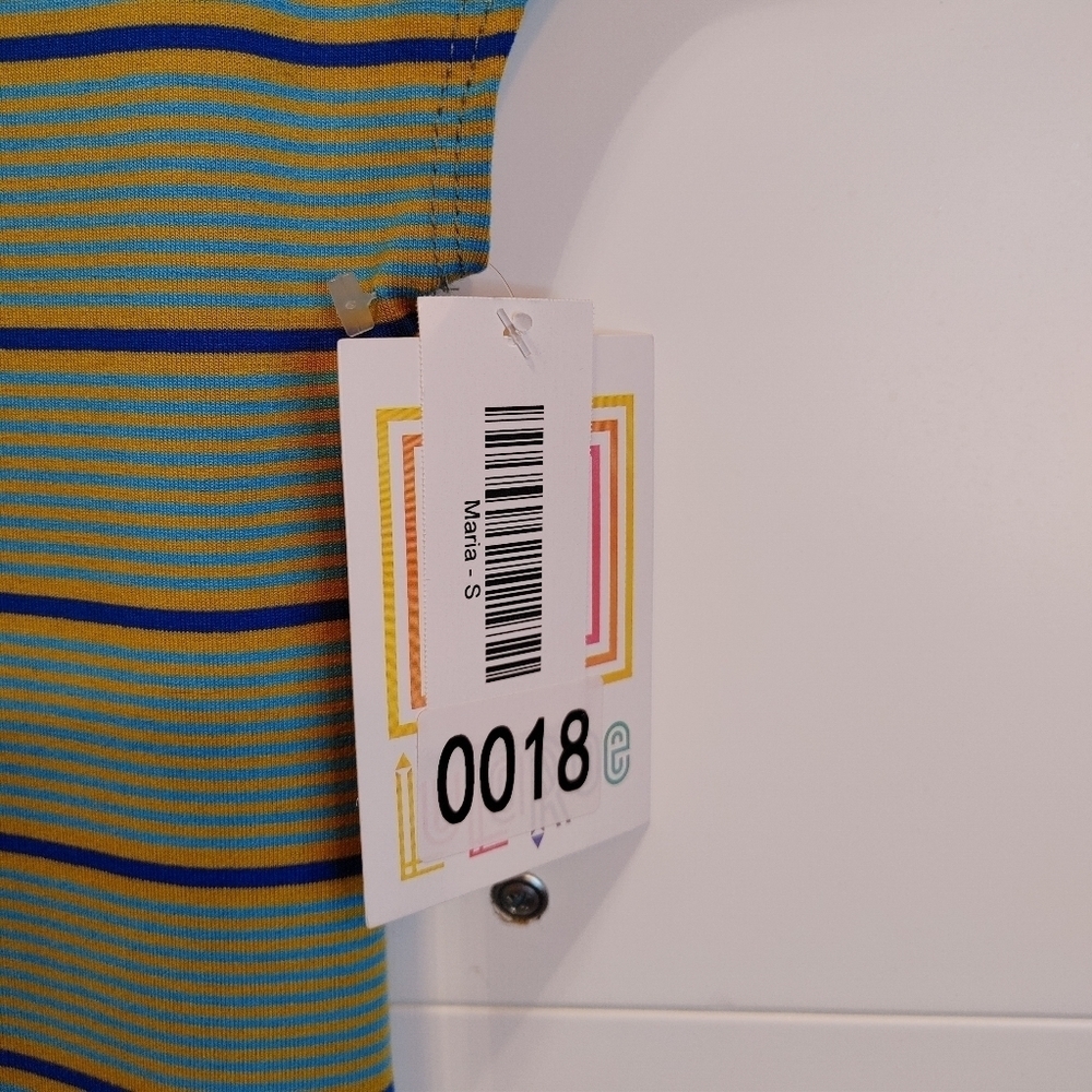 NWT LuLaRoe Maria Maxi Dress Small Blue Mustard Stripe High Low - Picture 5 of 10